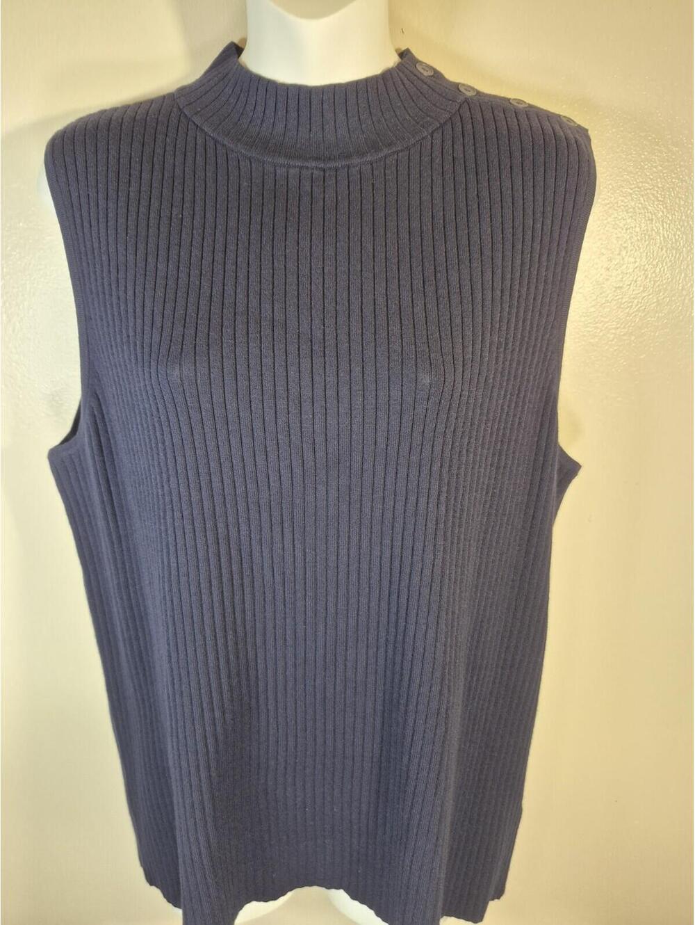 Talbots Women's Navy Ribbed Sleeveless Sweater, Lg, Business Wear, Quiet Luxury